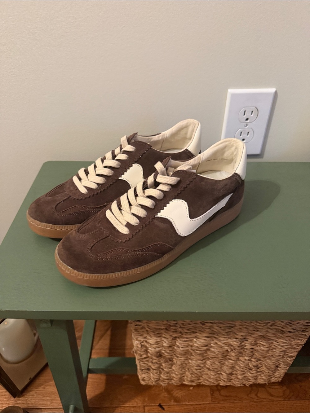 Dolce Vita Brown Suede Sneakers with Cream Accents